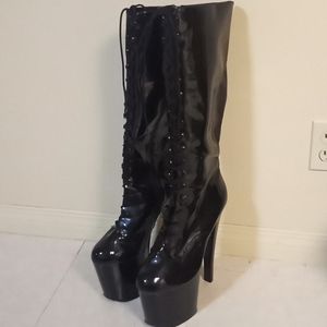 Black Patent Lace-up Platform Boots